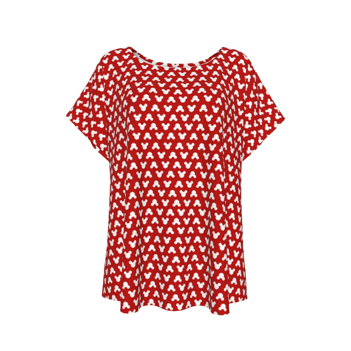 Playful Polka Dot Ears Red - Women’s Relaxed Fit Scoop Tee