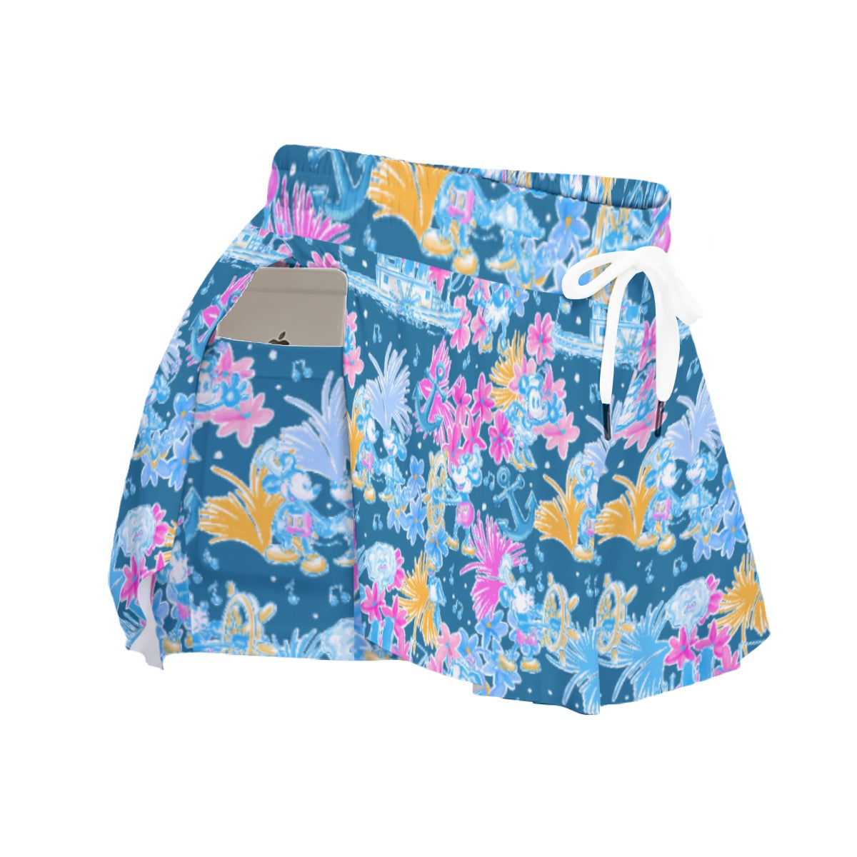 Bright Tropical Whimsy - Vintage Steamboat Captain - Women's Flowy Pocket Shorts