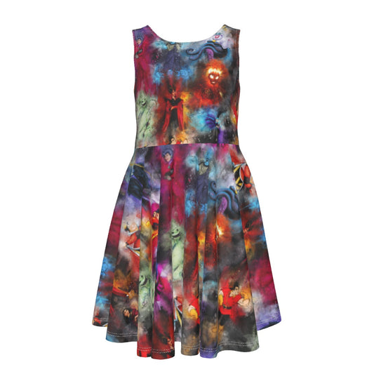 Watercolor Wicked Villains- Kid's Sleeveless Skater Dress