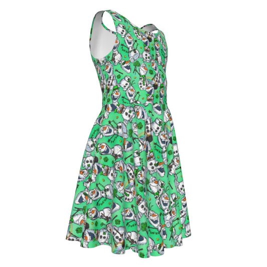 Sketched Snowman St. Patrick’s Day - Kid's Sleeveless Skater Dress