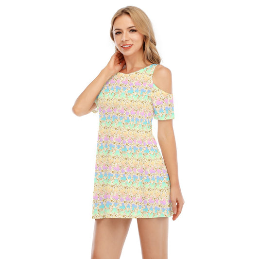 Gold Dot Rainbow Mouse Ears Castle - Women's Cold Shoulder Cotton Dress