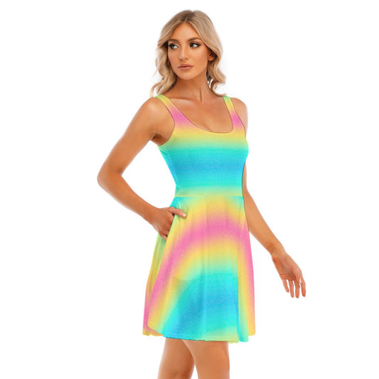 Rainbow Ombre - Women's Sleeveless Pocket Skater Dress
