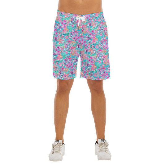 Tropical Bloom Fiesta - Playful Duo - Men’s Pocket Beach Shorts