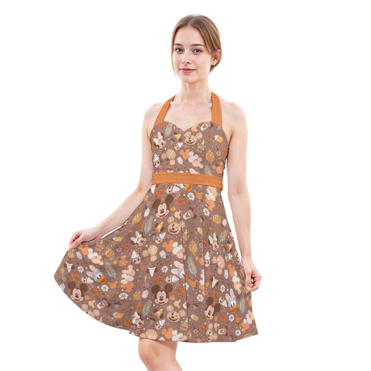 Pumpkin Spice Friends FallFall - Women's Halter Vintage Pocket Dress