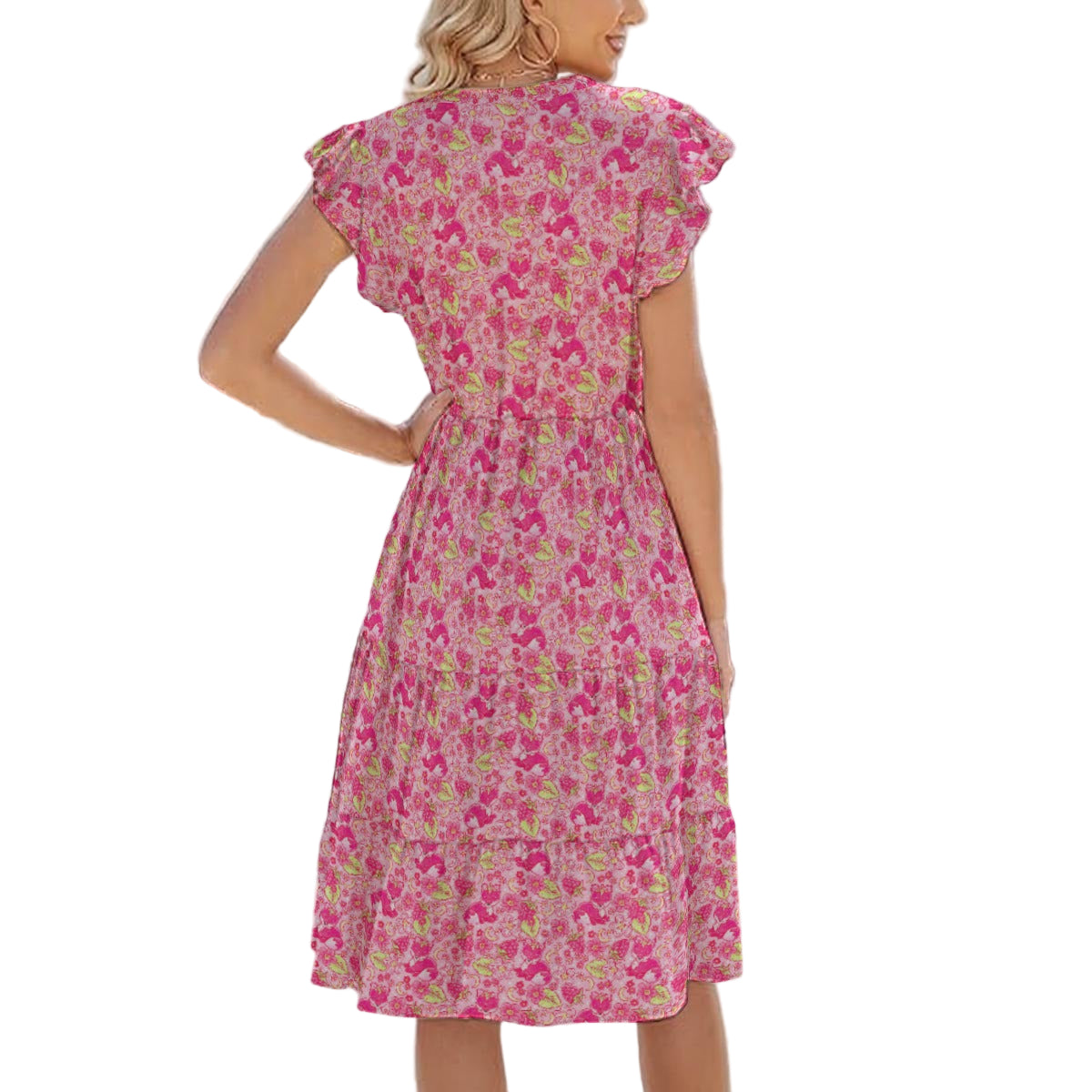 Fruitimals - Raspberry Foxes - Women's Tiered Pocket Midi Dress