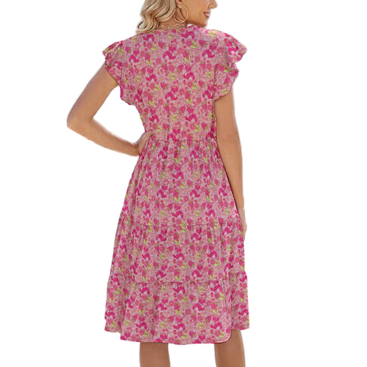 Fruitimals - Raspberry Foxes - Women's Tiered Pocket Midi Dress