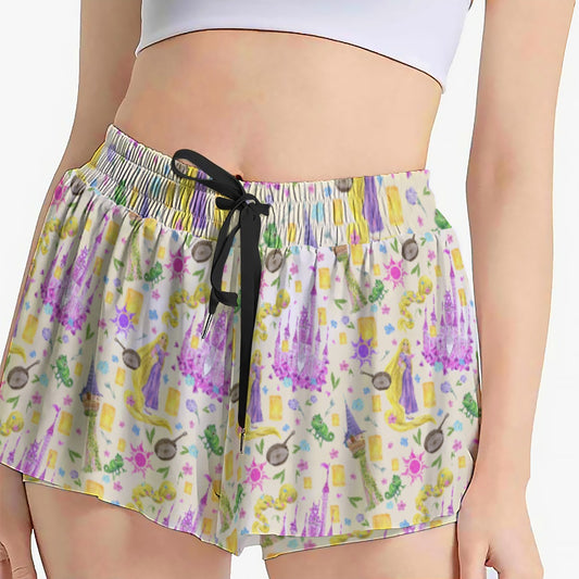 Watercolor Golden Hair Kingdom - Women's Flowy Pocket Shorts