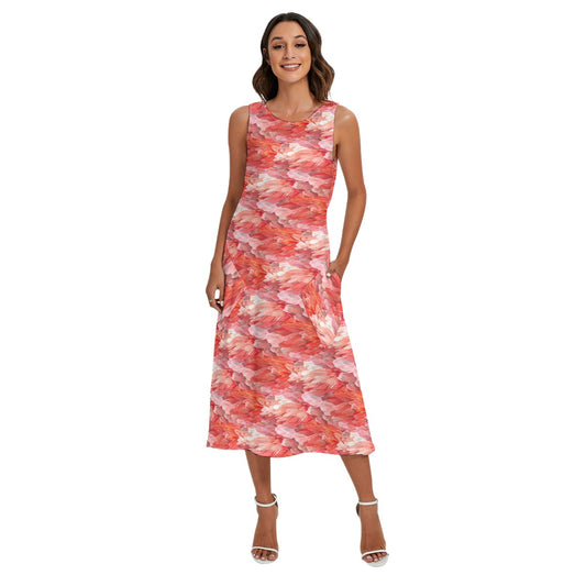 Animal Print - Flamingo - Women’s Diagonal Pocket Midi Dress