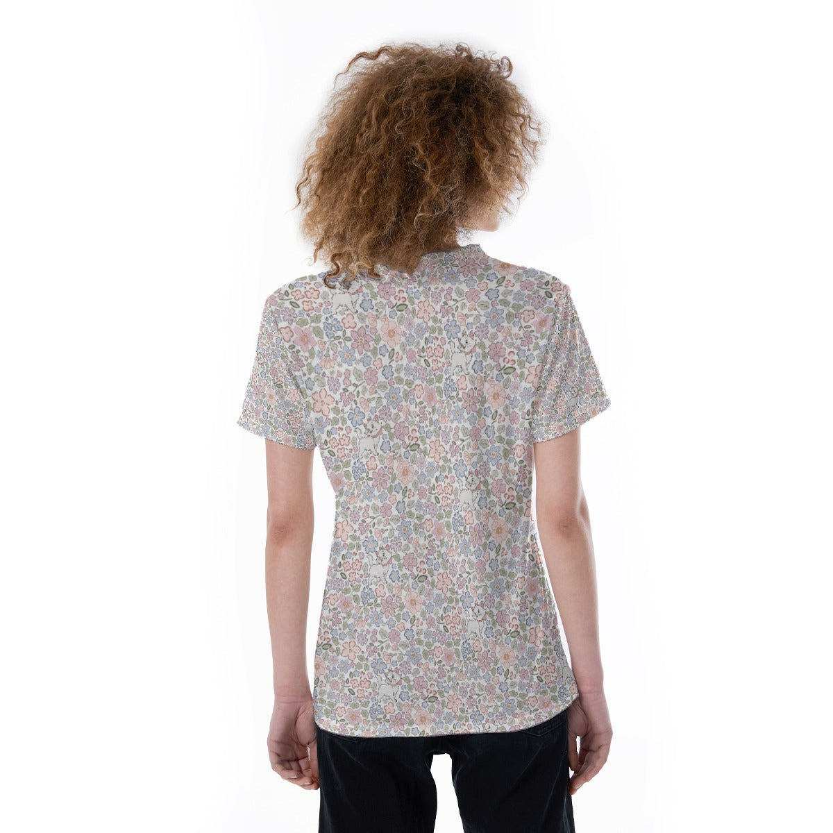 Springtime Kitten Garden Elegance - Women's Short Sleeve V-Neck T-Shirt