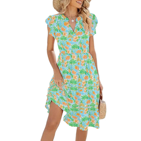 Neon Tangerine Island Pals - Women's Tiered Pocket Midi Dress