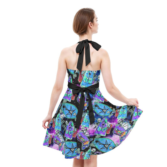 Haunting Romance Sketchched - Women's Halter Vintage Pocket Dress