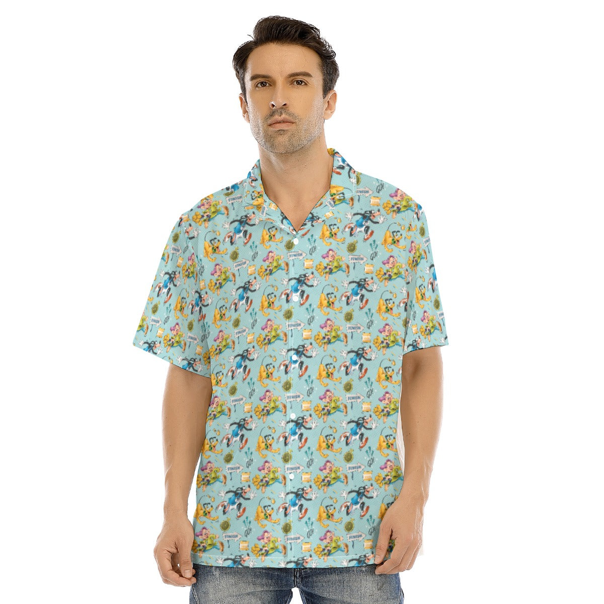Cheerful Race Day Dashers - Men's Hawaiian Button Up Shirt
