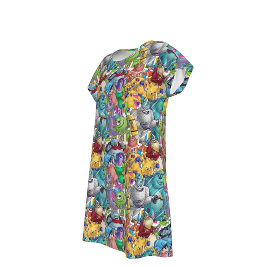 Monster Mayhem Sketched - Women's T-Shirt Dress