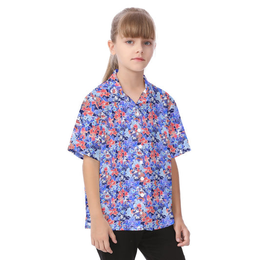Navy Blooms Cruise - Kid's Hawaiian Button Up Shirt