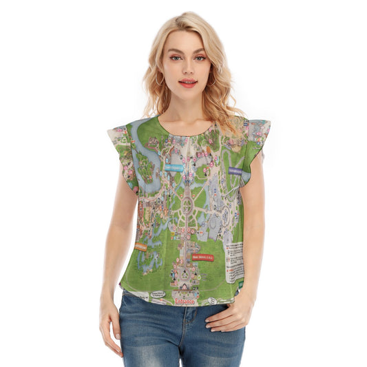 Vibrant Fantasy Park Map - Women’s Flutter Sleeve Top