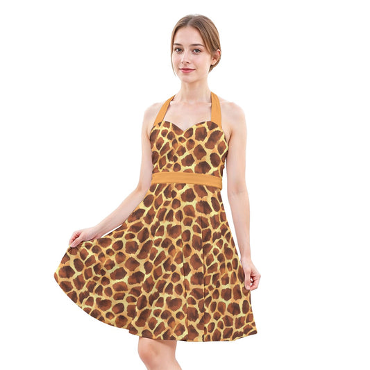 Animal Print - Giraffe - Women's Halter Vintage Pocket Dress