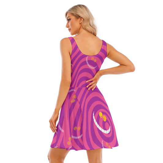 Whimsical Grinning Stripes - Women's Sleeveless Pocket Skater Dress