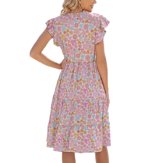 Retro Floral Mouse - Women's Tiered Pocket Midi Dress
