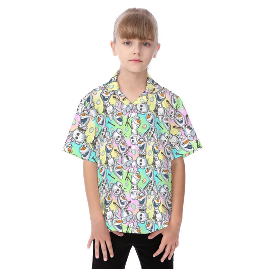 Sketched Snowman Easter - Kid's Hawaiian Button Up Shirt