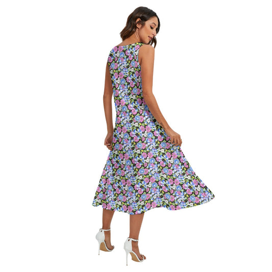 Garden Whimsy - Retro Mickey & Minnie - Women’s Diagonal Pocket Midi Dress