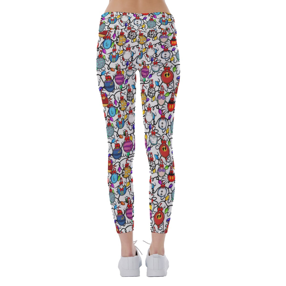 Festive Character Baubles on White - Women's Yoga Leggings