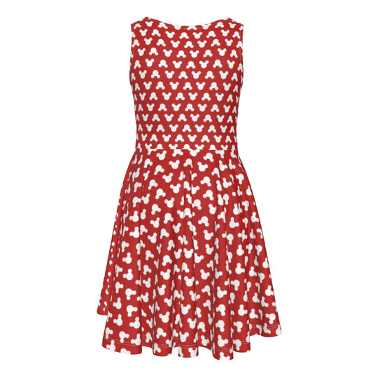 Playful Polka Dot Ears Red- Kid's Sleeveless Skater Dress