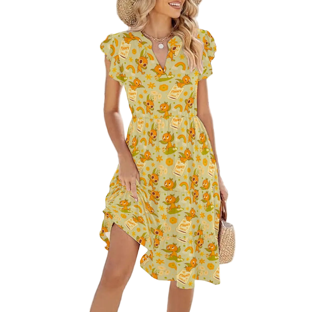 Vintage Citrus Garden - Women's Tiered Pocket Midi Dress