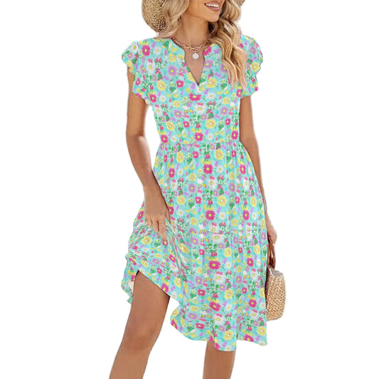 Neon Spring Floral Friends - Women's Tiered Pocket Midi Dress