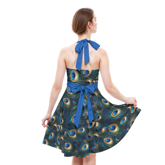 Animal Print - Peacock - Women's Halter Vintage Pocket Dress
