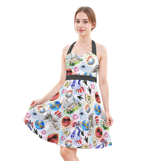 A Universal Adventure - Women's Halter Vintage Pocket Dress