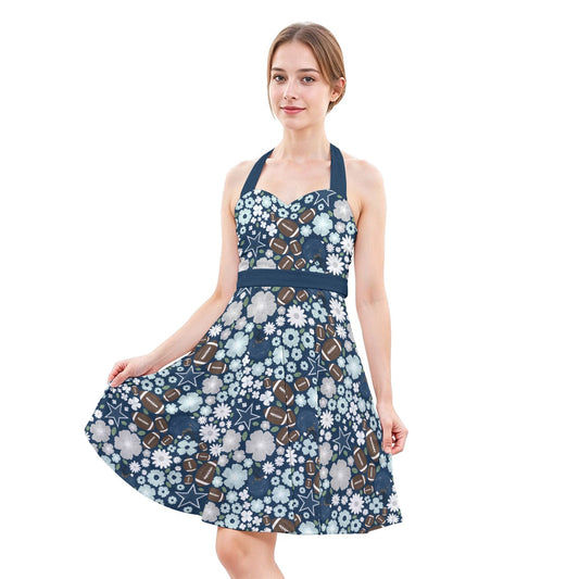 Blue Star Blooms - Women's Halter Vintage Pocket Dress