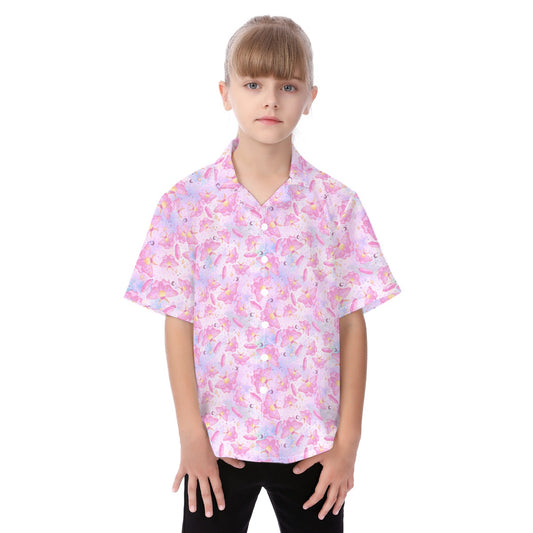 Pink Crystal Lunar Moths - Kid's Hawaiian Button Up Shirt