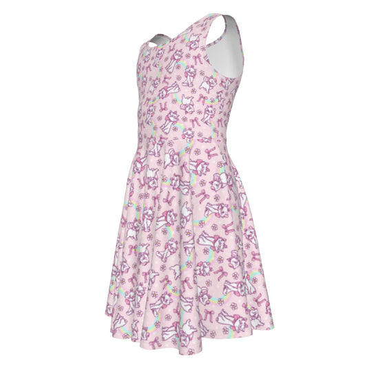 Rainbow Bow Kitty - Kid's Sleeveless Skater Dress