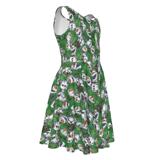 Sketched Snowman Christmas - Kid's Sleeveless Skater Dress