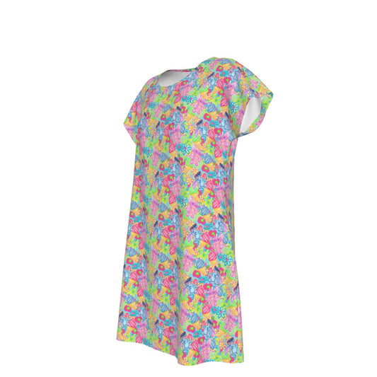 Neon Floral Summer Vibes - Women's T-Shirt Dress