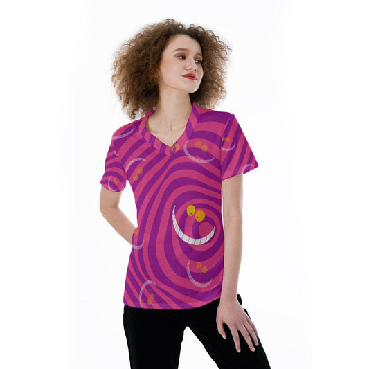 Whimsical Grinning Stripes - Women's Short Sleeve V-Neck T-Shirt