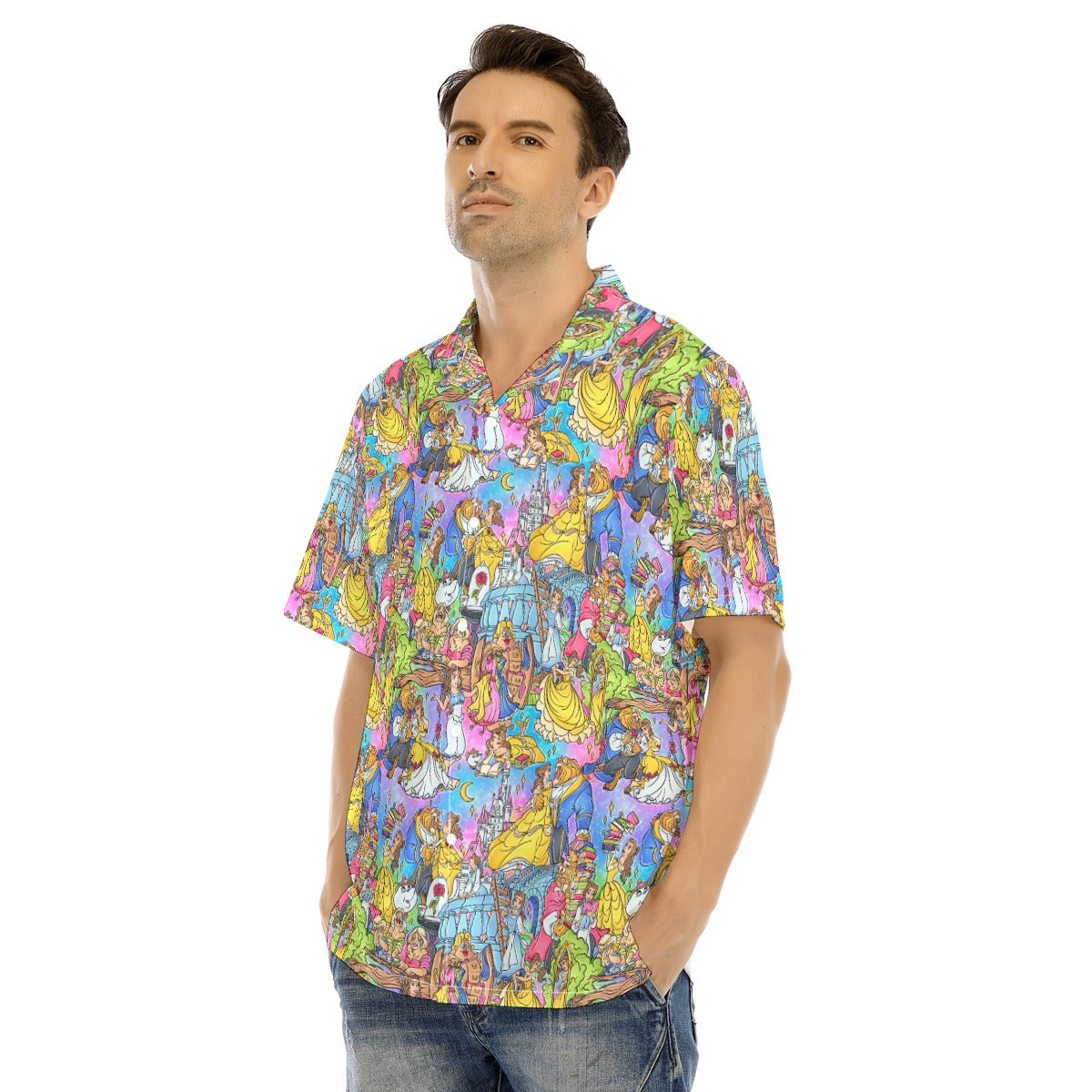 Enchanted Tale Storybook Scenes - Men's Hawaiian Button Up Shirt