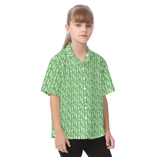 Kawaii Pickle Party - Kid's Hawaiian Button Up Shirt