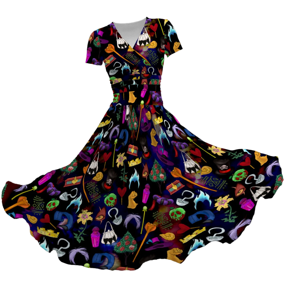 Villainous Icons Collage - Women's V-Neck Ruched Midi Dress