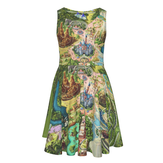 Colorful Theme Park Map - Kid's Sleeveless Skater Dress