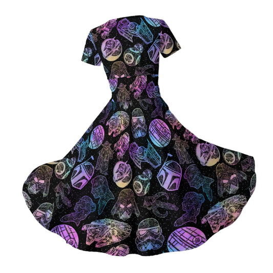 Watercolor Galactic Mandalas - Women's V-Neck Ruched Midi Dress