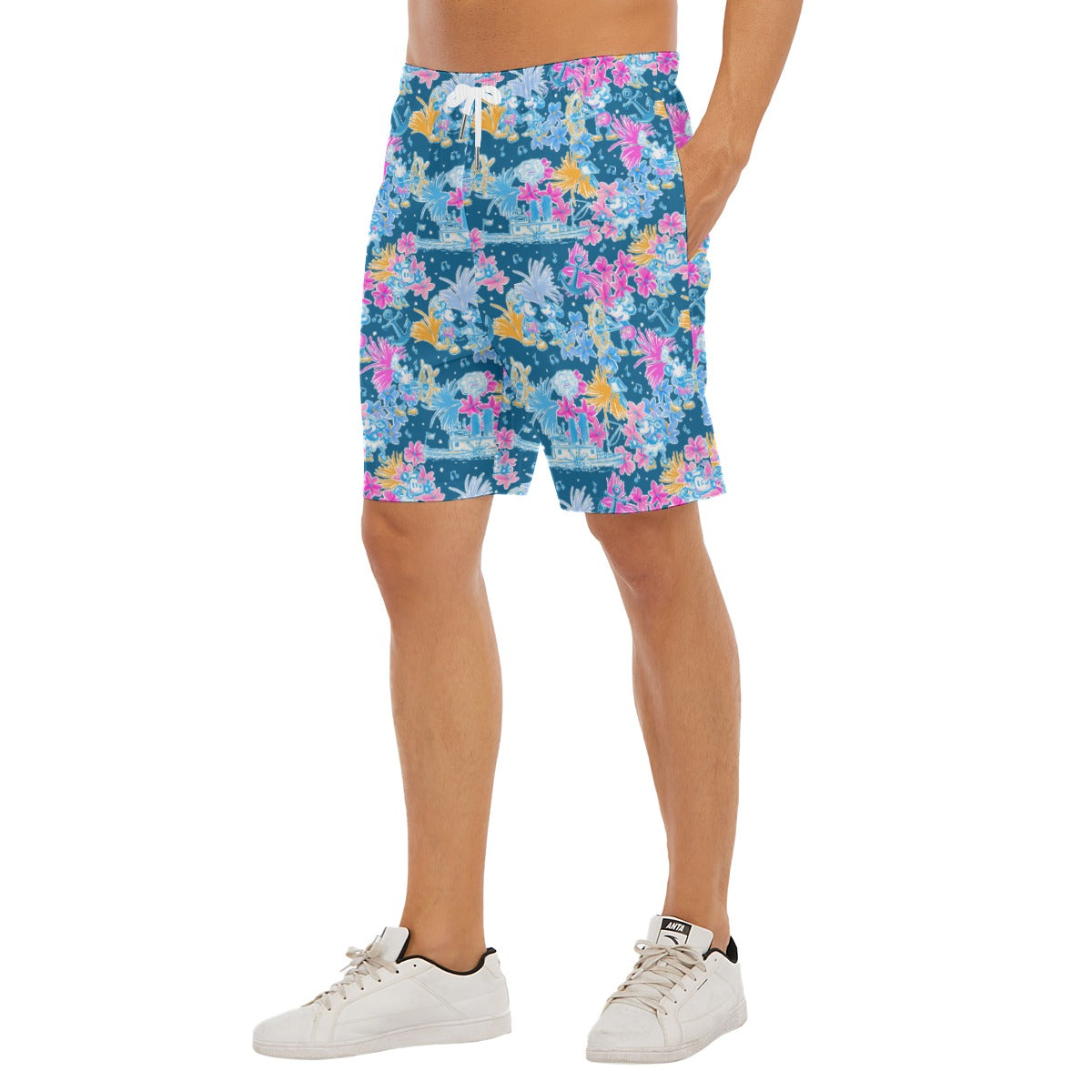 Bright Tropical Whimsy - Vintage Steamboat Captain - Men’s Pocket Beach Shorts