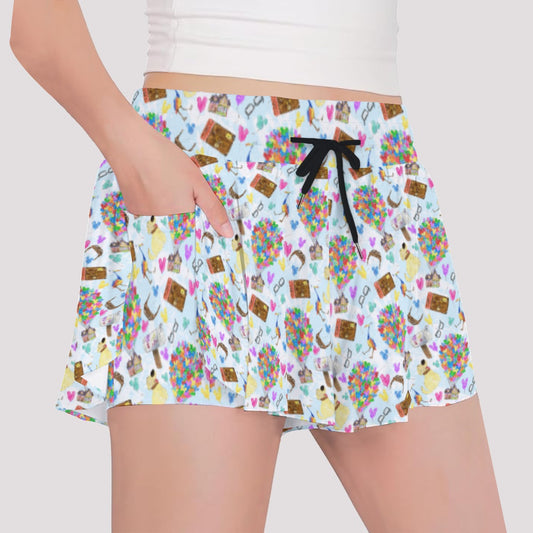 Up Adventure Icons - Girls’ Flowy Pocket Shorts