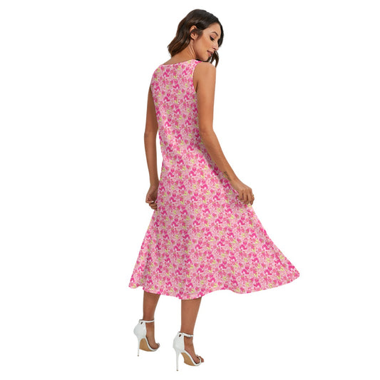 Fruitimals - Raspberry Foxes - Women’s Diagonal Pocket Midi Dress
