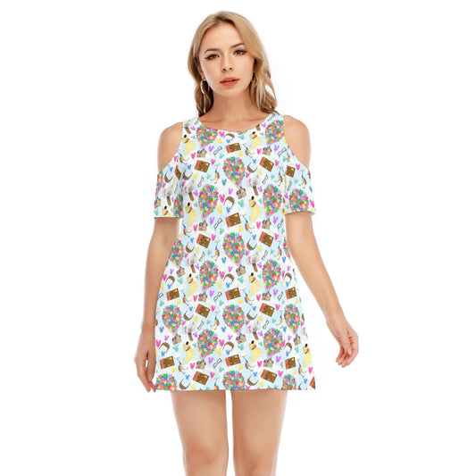 Up Adventure Icons - Women's Cold Shoulder Cotton Dress