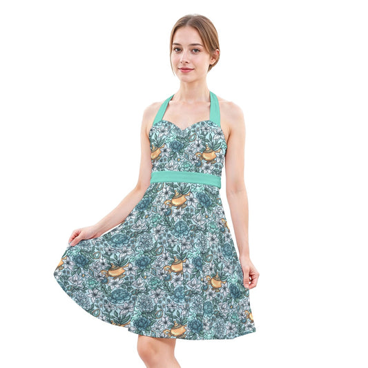 Fairytale Florals - Arabian Princess - Women's Halter Vintage Pocket Dress