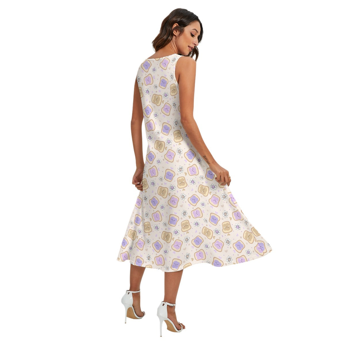 Kawaii Peanut Butter and Jelly Sandwiches - Women’s Diagonal Pocket Midi Dress