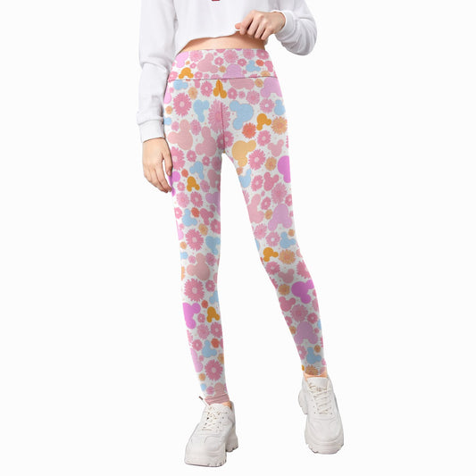 Retro Floral Mouse - Kid's Leggings