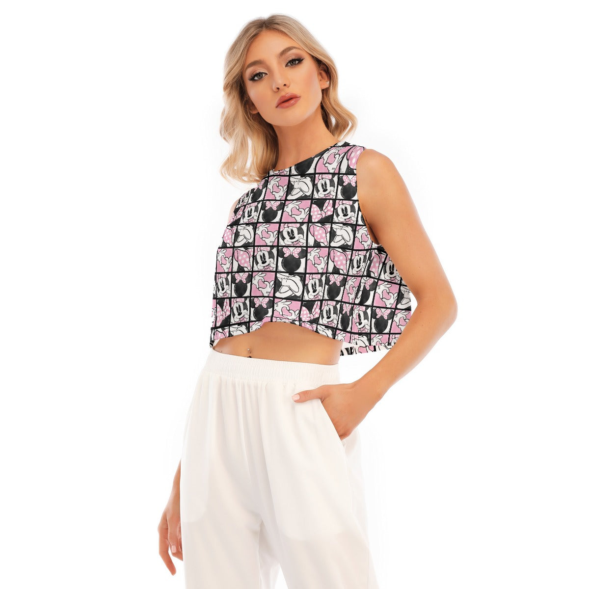 Mouse Bow Block Party - Women’s Sleeveless Cropped Tee