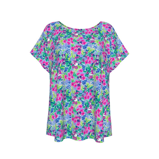 Bright Tropical Bliss - Island Mouse Duo - Women’s Relaxed Fit Scoop Tee